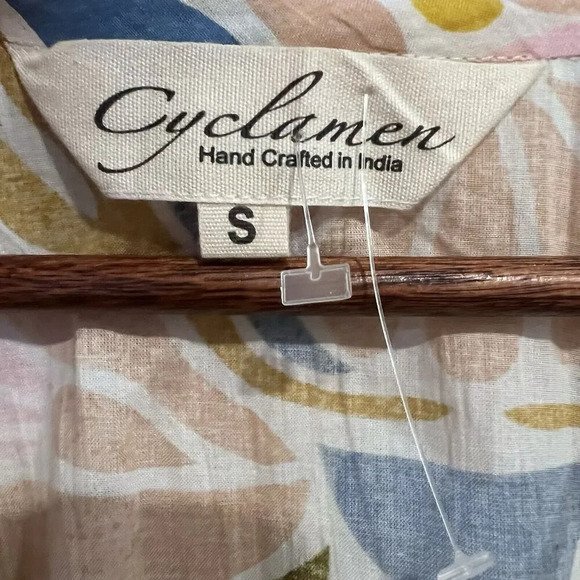 Cyclamen Bloom Kaftan Pleated Tunic Cotton Dress Flower Print Size Small V Neck - Picture 7 of 9